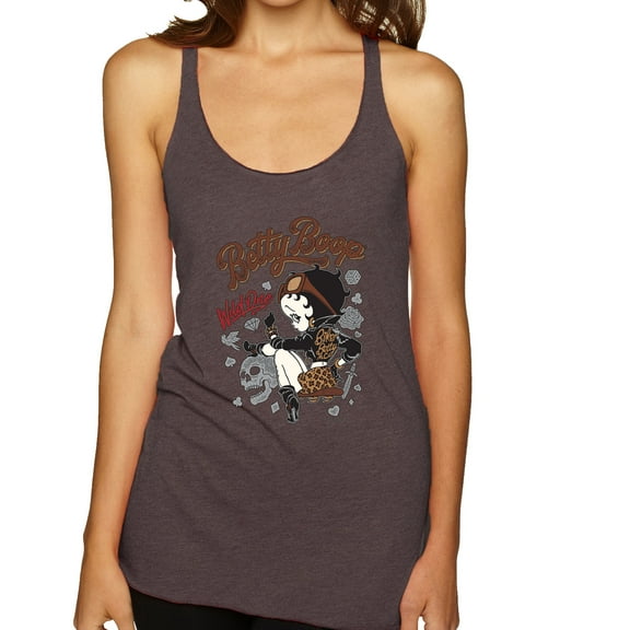 Wild Bobby Biker Betty Boop Wild One MC Motorcycle Betty Boop Tri-Blend Racerback Tank Top, Brown, X-Large