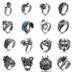 thumbnail image 1 of Juego de 16 anillos góticos punk de plata para hombres y mujeres, con diseño de rana, serpiente, mariposa, araña, ojo de animal, ajustable, estilo gótico, apilables., 1 of 5
