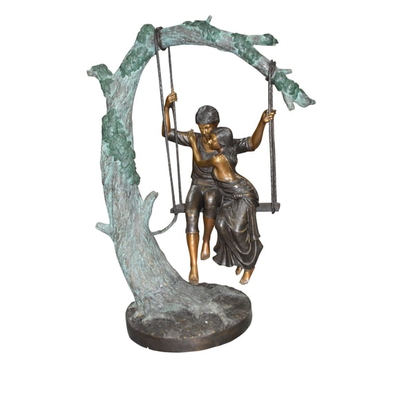 Nifao Lovers on a Swing Bronze Statue – Outdoor Garden Decor Sculpture, 48"L x 32"W x 64"H