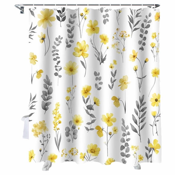 Shower Curtains for Bathroom-72"x72",Vintage Yellow Wild Flowers Waterproof Bath Curtain Grommet Shower Curtain Set with Hooks