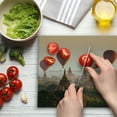 thumbnail image 3 of East Cutting Board, Hot Air Balloon over Plain of Bagan Misty Morning Myanmar Famous Heritage, Decorative Tempered Glass Cutting and Serving Board, Large Size, Peach Orange Cinnamon, by Ambesonne, 3 of 5