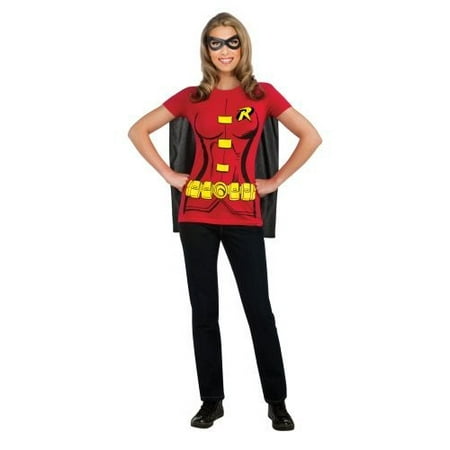 DC Comics Women's Robin T-Shirt With Cape And Eye Mask