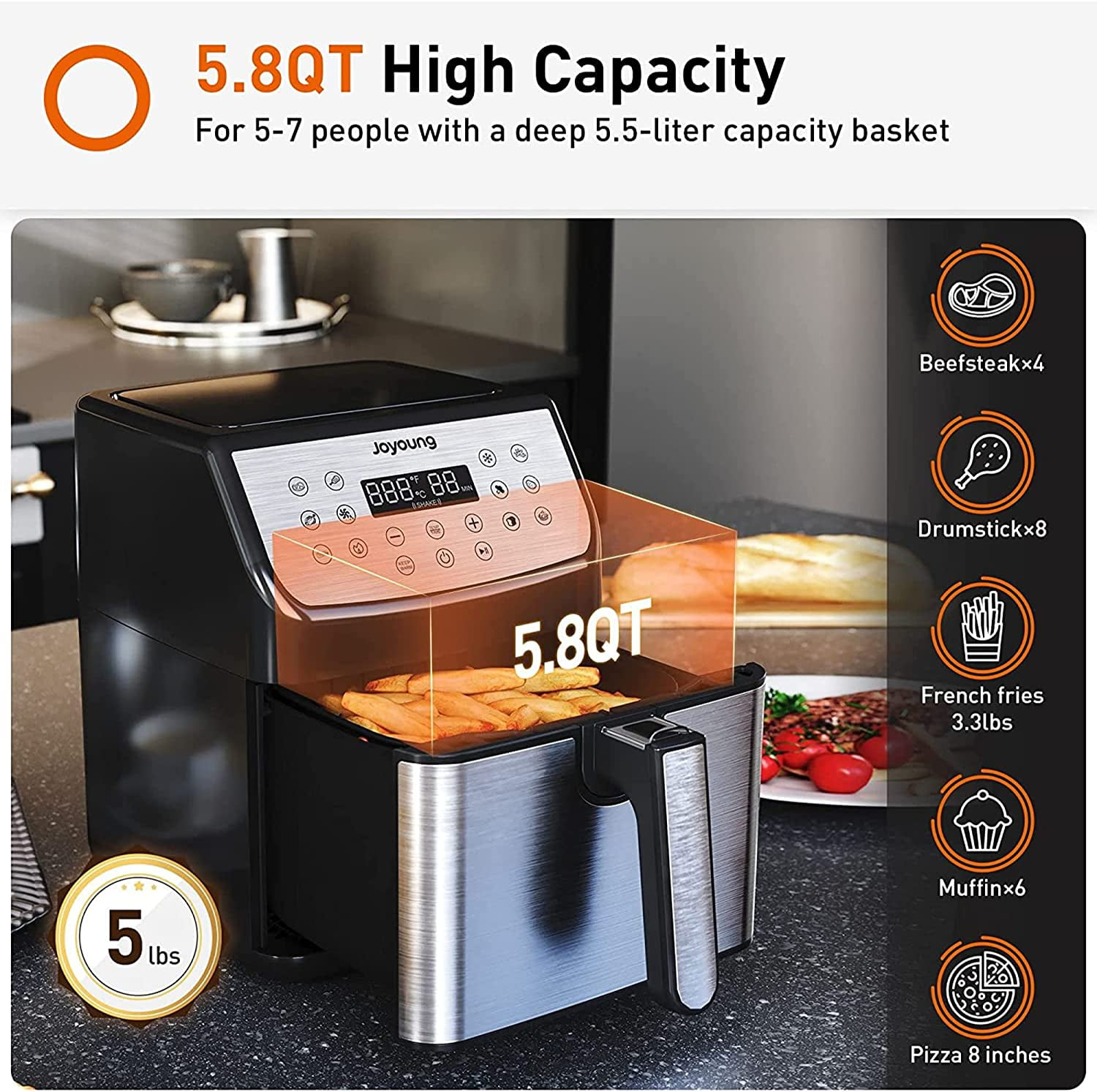 5.8 Quart Digital Air Fryer, Toaster Oven & Cooker, 1700W – Joanna Home