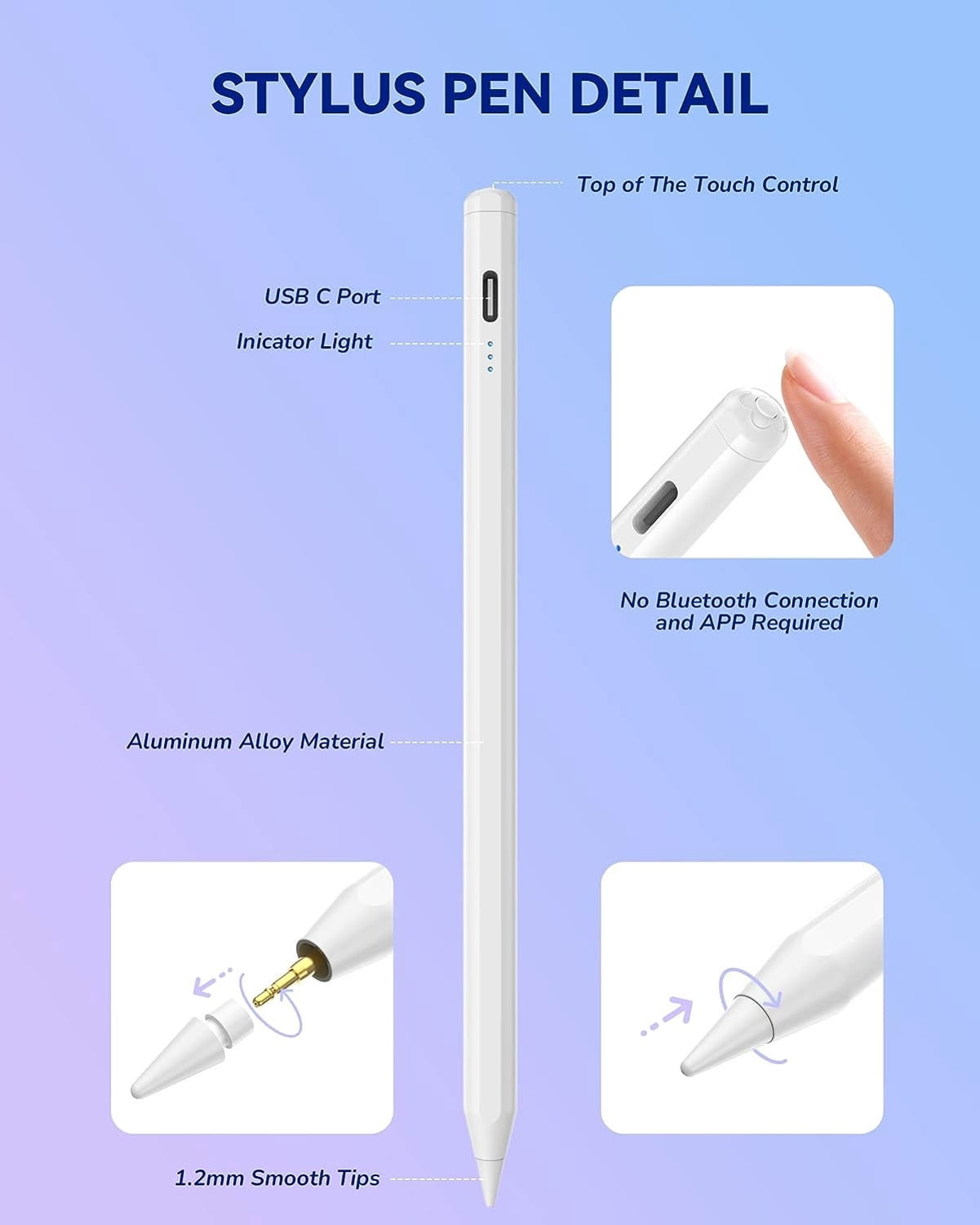 Digital Active Stylus Pen for iPad 10.9" (2022 10th Gen) - Capacitive Touch Rechargeable Palm Rejection