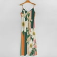 thumbnail image 5 of White Flowers Colorful Striped Background Sleeveless Suspender Dress Summer Fashion Casual Long Dress, 5 of 9