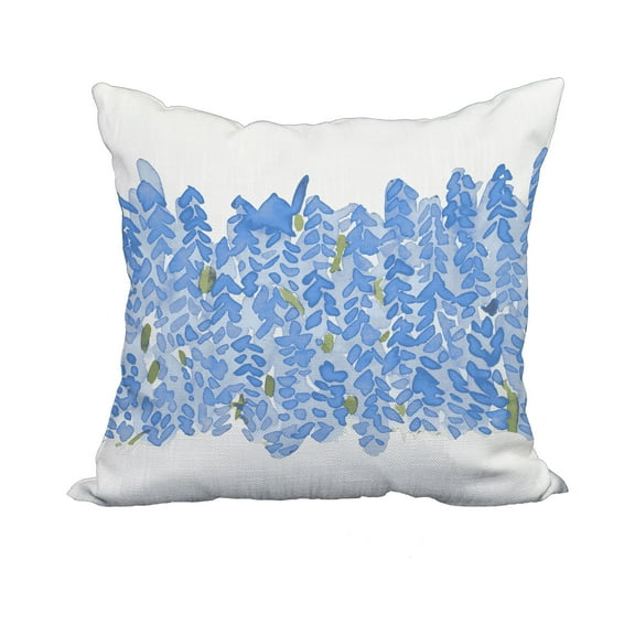 18 x 18 Inch Flower Bell Bunch Blue Floral Print Decorative Polyester Throw Pillow with Linen Texture