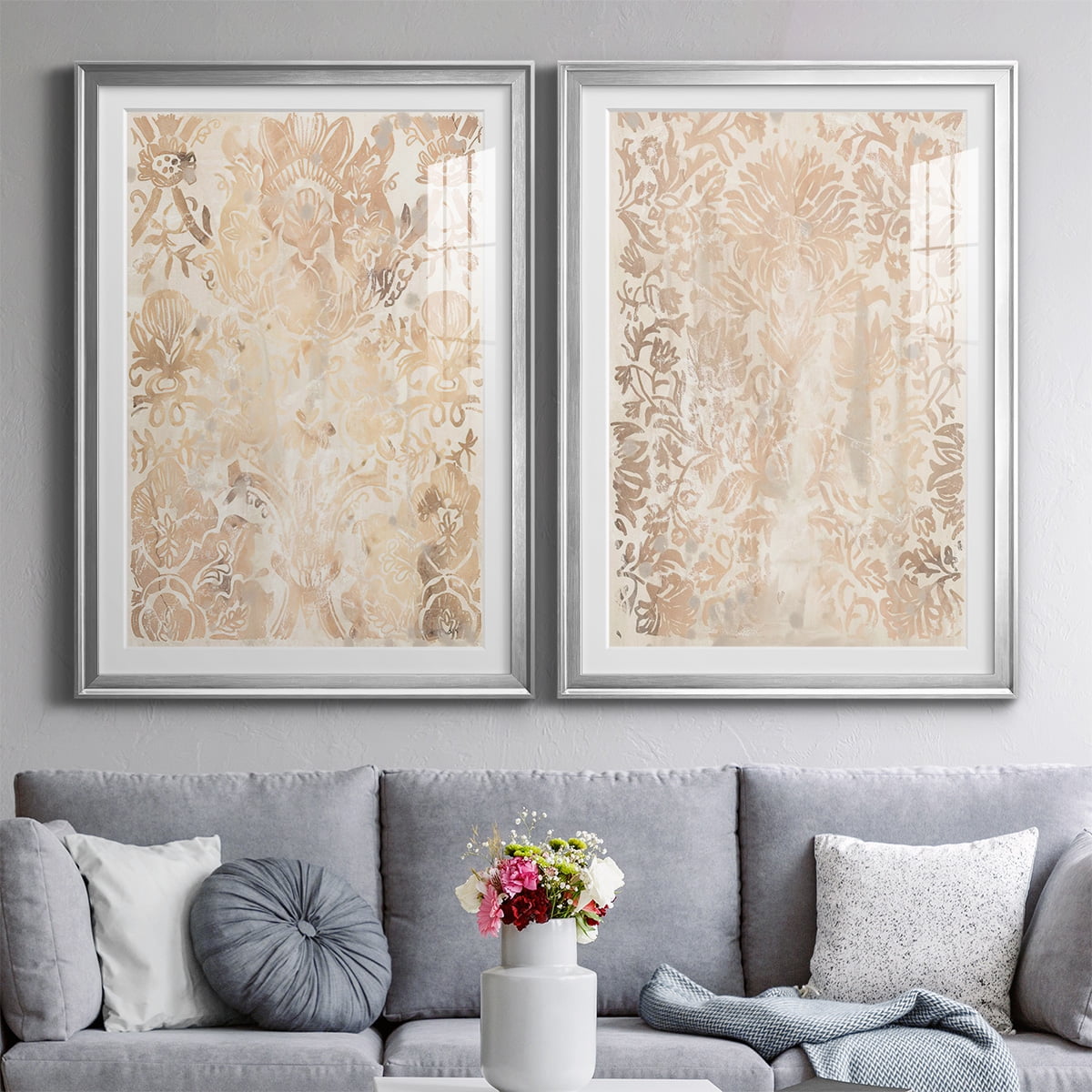 Wexford Home Walnut Damask III Premium Framed Print, 26.5" x 36.5" - Ready to Hang, Silver (Set of 2)