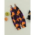 thumbnail image 3 of Bagilaanoe Toddler Baby Girl Halloween Jumpsuit Sleeveless Ghost/Cartoon Cat Pumpkin Print Romper Sling Overalls 1T 2T 3T 4T 5T 6T Kids Long Pants Casual Outfits, 3 of 9