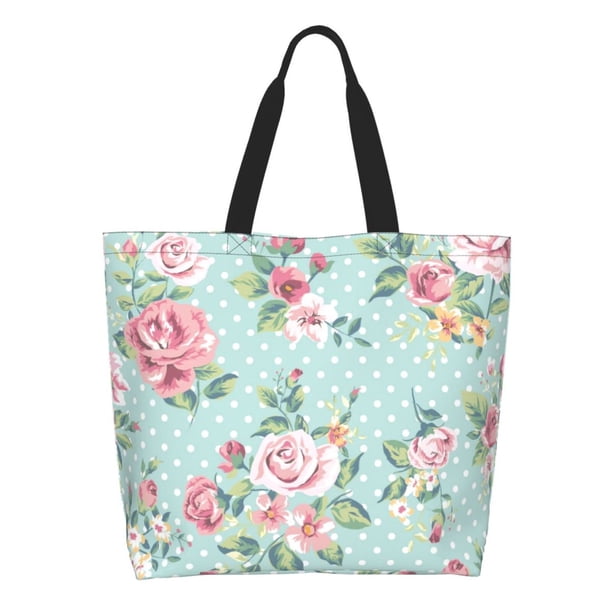 Balery Vintage Floral Bolsa Tote Estilo Estético con Cremalleras, Bolsa de Hombro, Bolsa de Compras Grande y Plegable