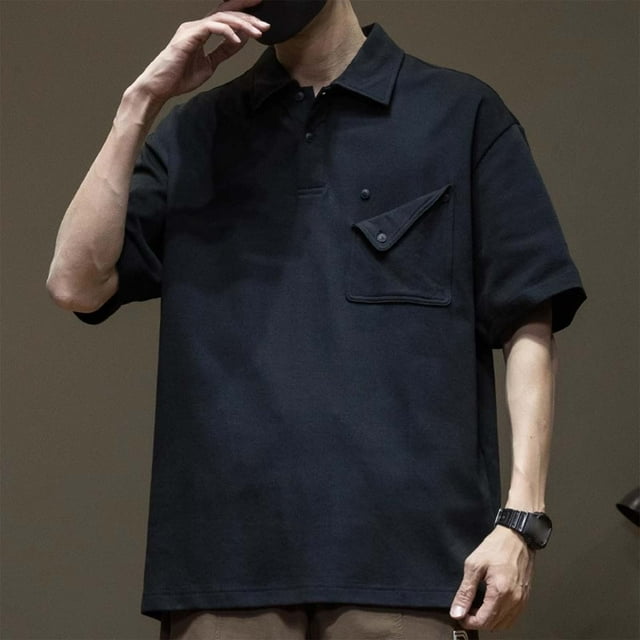 pstuiky camisetas para hombre, Camisa de manga corta con cuello vuelto para hombre, estilo informal, holgada, con bolsillos y botones, de color liso y a la moda camisetas de hombre xxxl