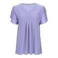 thumbnail image 4 of Olyvenn Women's V Neck Lace Patchwork Eyelet Tops Short Sleeve Casual Shirts Blouses Spring Summer Clothes 2025 Purple L, 4 of 7