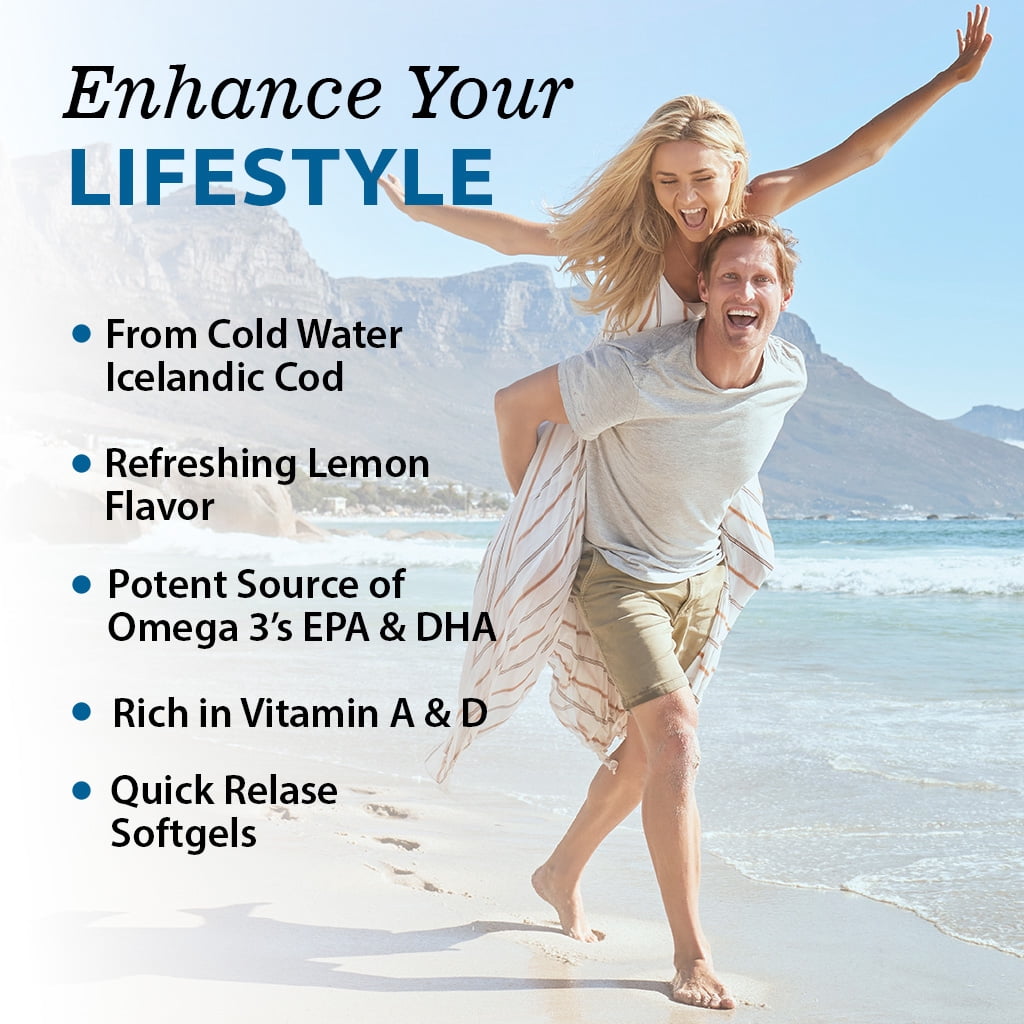 2 Pack - Vitamatic Icelandic Cod Liver Oil 1250mg 120 Softgels (Lemon Flavor) - Promotes Cardiovascular Health total 240 Softgels
