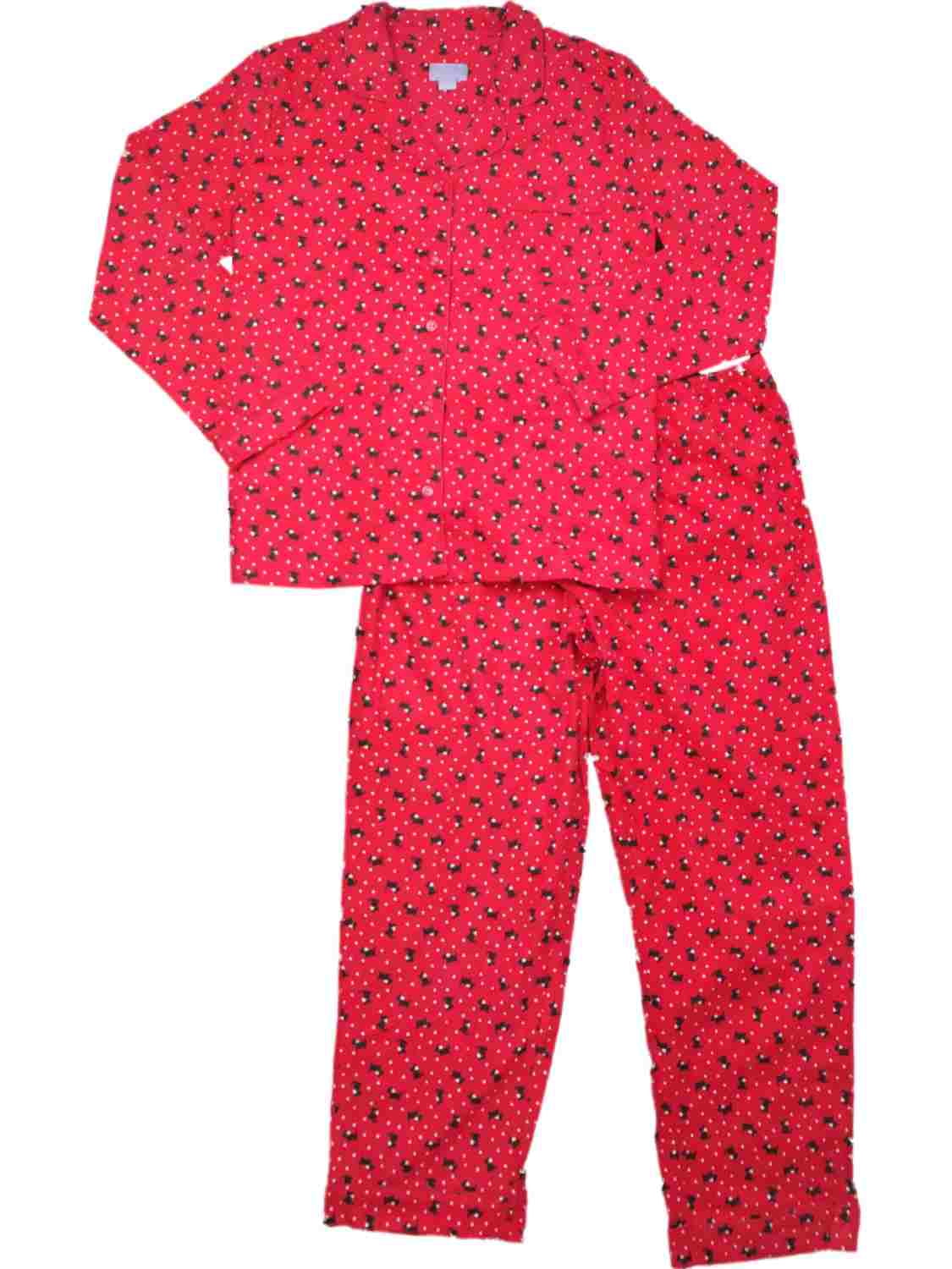 Laura Scott Womens Red Polka Dot Scottish Terrier Dog Flannel Pajamas