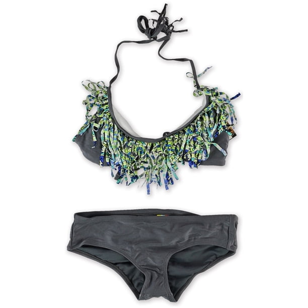 Bikini de 2 piezas con flecos fruncidos Raisins para mujer gris pequeño