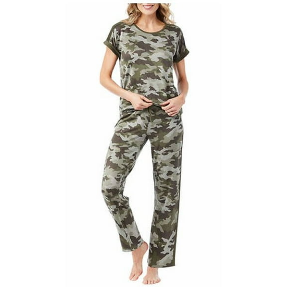 Lucky Brand Ladies' 4-Piece Pajama Set (Distressed Camo, Medium)