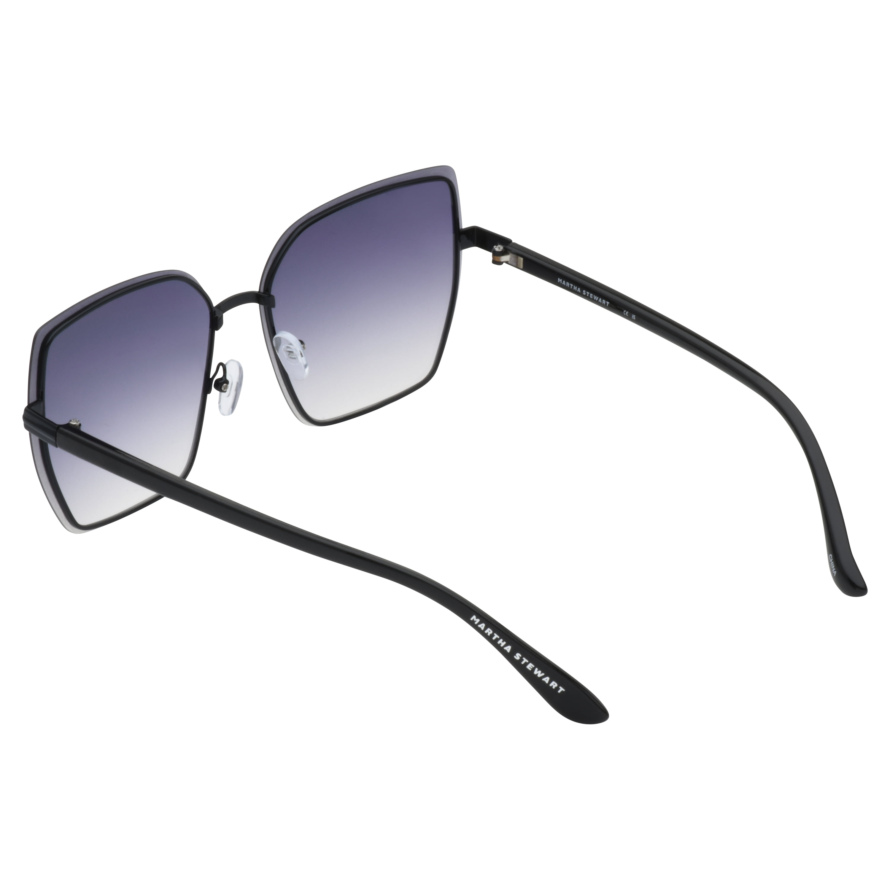 Martha Stewart Women's MS180 Geometric Metal UVA and UVB Protective Square Cat Eye Fashion Sunglasses, 56mm