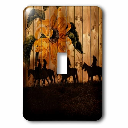 Pottery Barn Outlet Virginia 3dRose Western cowgirl silhouettes against barn wood with a vintage sunflower and meadow., 2 Plug Outlet Cover ()