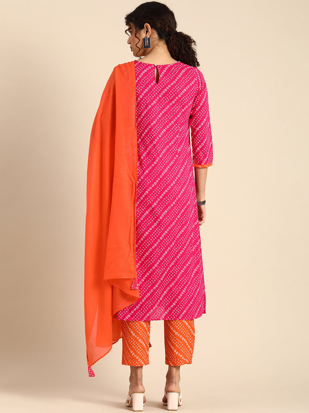 Buy Fashion Vastra Women's Bandhani Rayon Straight Kurti With Palazzo With  Dupatta(FWMC104,S,Orange) at Amazon.in