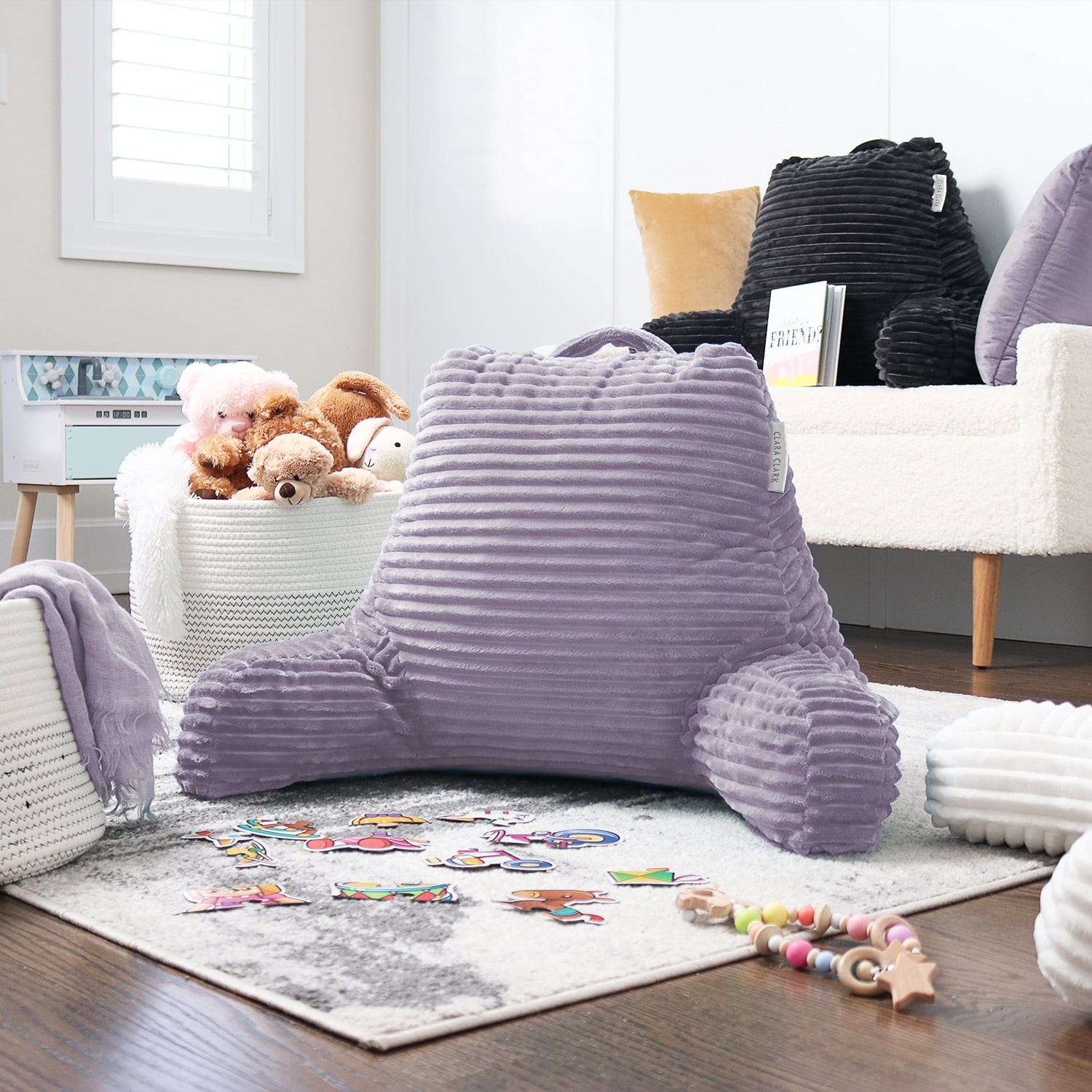 Nestl Backrest Reading Pillow with Blanket, Back Support Pillow with Arms, Shredded Memory Foam Bed Rest Pillow and Throw Blanket,&nbsp;Dust Purple