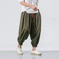 thumbnail image 3 of sunsanly Men Harem Pants Elastic Drawstring Waistband Solid Color Long Pants Chinese Style Side Pockets Retro Bloomers Streetwear, 3 of 7
