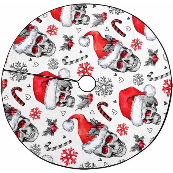 FMSHPON WatercolorSketchy Skulls Xmas Christmas Tree Skirt Stand Mat for Holiday Party Decoration Indoor Outdoor 48 inches