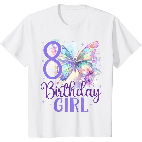 Kids 8th Birthday Butterfly 8 Years Eight Finally 8 Birthday Girls T-Shirt