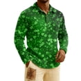thumbnail image 2 of Men's St. Patrick's Day Shamrock Plaid Polo Collar Long Sleeve Pullover Top, 2 of 6