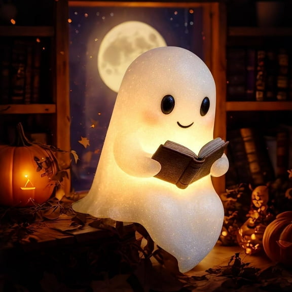 Tikeitoo Halloween Lights Cute Ghost Reading Book Lamp, Halloween Ghost Night Light, Ghost Reading Night Lights,Light Up Halloween Decor, for Bedroom Study Room, Readers