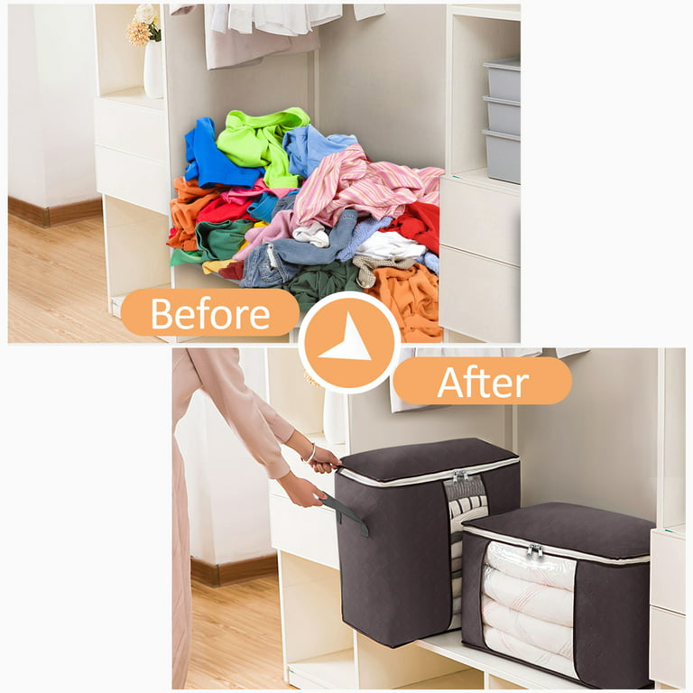 LSNDEE Moving Clothes Storage Bags With Lid 90L, Large Clothing Storage Bag  Box with Zip Foldable, Fabric Bedding Closet Organizers, Used For Storage