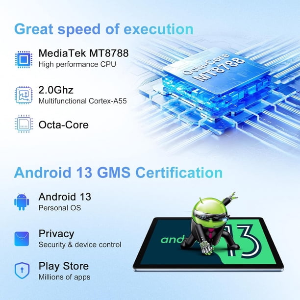 Blackview 10 inch Tablet 8GB+256GB Google GMS Android 13 Tablet