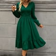 thumbnail image 3 of Kaemgyyd Long Sleeve Dress for Women Solid Color V Neck Fall Wedding Guest Dress Tiered A Line Flowy Midi Dresses, 3 of 7