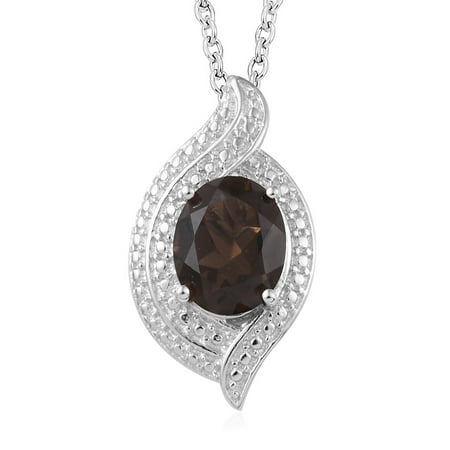 KARIS Collection Shop LC Delivering Joy Chain Pendant Necklace Oval Brown Stone Smoky Quartz Stainless Steel Jewelry Mothers Day Gifts for Women Size 20