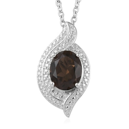 - Chain Pendant Necklace Oval Smoky Quartz Stainless Steel Gift Jewelry for Women Size 20