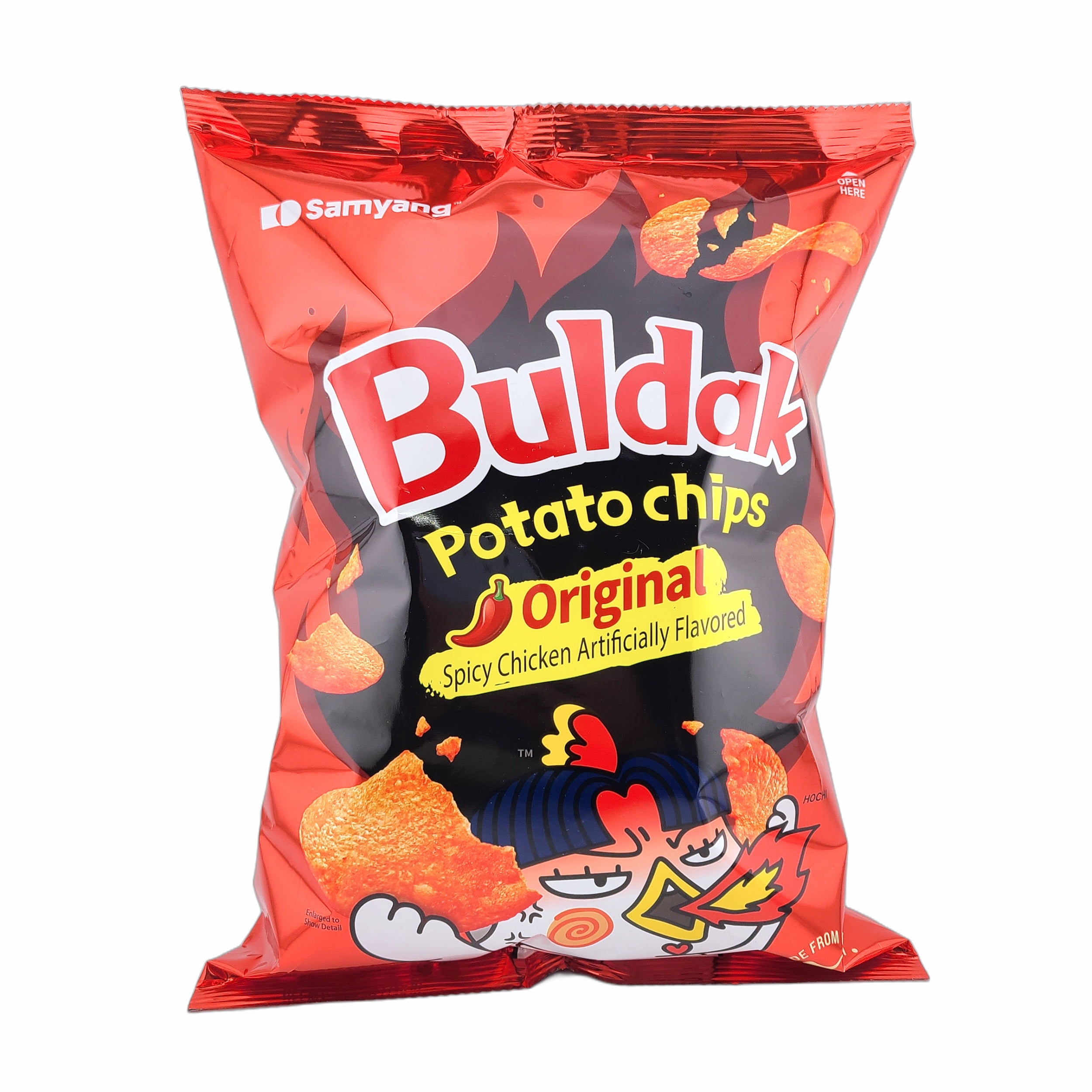 Samyang Buldak Potato Chips ORIGINAL Spicy Chicken Flavored 4.23 Oz. X 2 with Bonus Gift Metallic Wire Bag Clip (3-Pc Set)