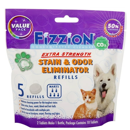 UPC: 0856562008028 | Pet Stain and Odor Extra Strength Eliminator by Fizzion – Removes Pet Urine and Feces Safely With The Professional Cleaning Power of CO2 (10 Tablets  Extra Strength)