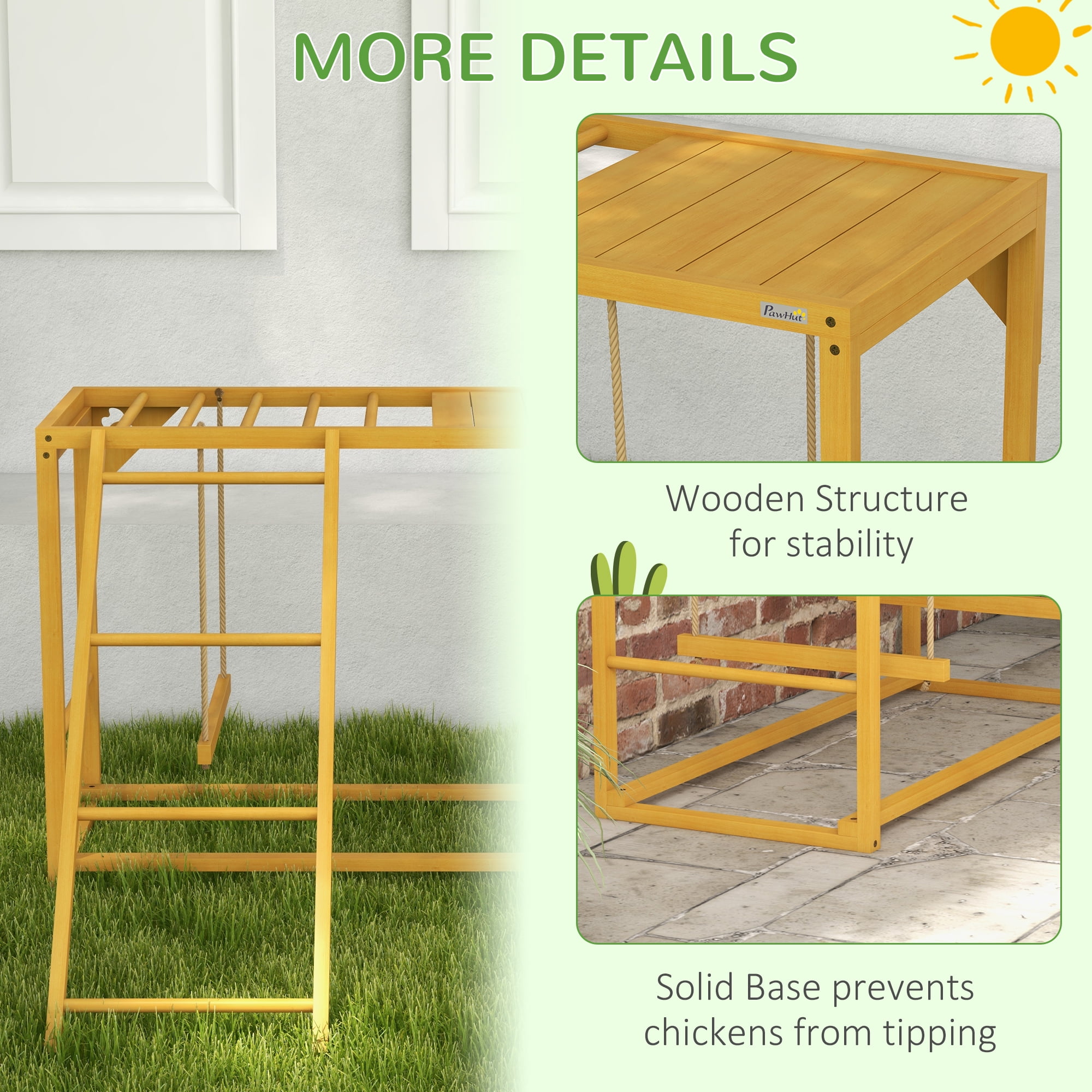 Chicken Activity Play with Swing Set for 3-4 Birds, Wooden Chicken Coop Accessory with Multiple Chicken Perches & Hen Ladder, Natural