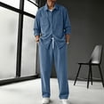 thumbnail image 2 of Men Corduroy 2 Piece Outfit Set, Collared Button Down Long Sleeve Work Shirt and Drawstring Elastic Waist Wide Leg Pants Casual Loungewear Size 2XL Blue, 2 of 7