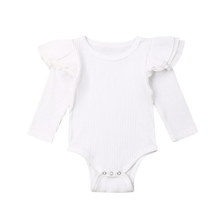 

Franhais Baby Ribbing Knit Romper Long Sleeve Ruffle O Neck Jumpsuit Toddler Infant Solid Color One Piece Playsuit Pajamas 0-24M