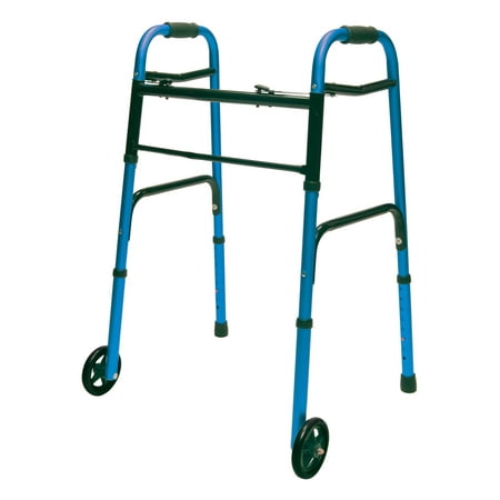 Folding Walker with 5” Wheels, Adjustable Height, Blue