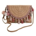 thumbnail image 1 of Bolsa cruzado de mujer con borlas tejido de paja informal de verano para ir de compras (caqui), 1 of 9