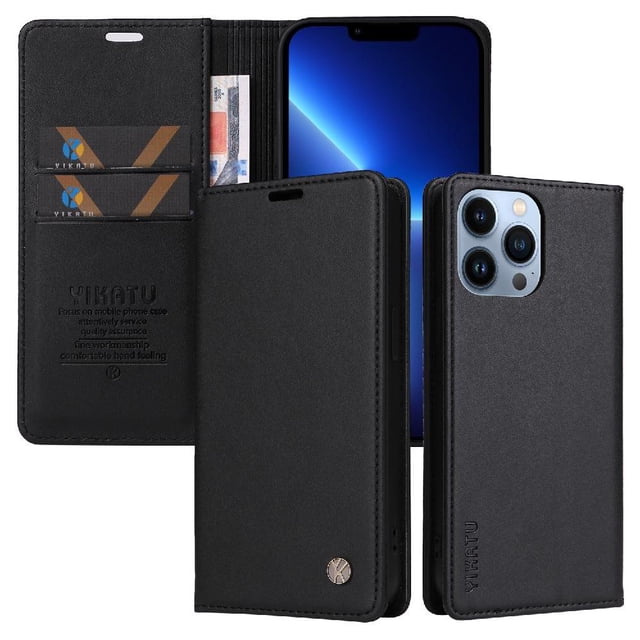 Funda para iPhone 13 Pro Max Estuche de Cuero PU Tipo Cartera con Ranuras para Tarjetas y Cierre Magnético