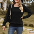 thumbnail image 4 of WREESH Womens Fashion Dressy Tops Square-Neck Solid Color Jacquards Winter-Neck Long Sleeve Casual Shirt Blouse Pullover Black, 4 of 4