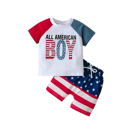 

Toddler Kids Boys Girls 4th Of July Stripe Letters Prints Short Sleeves Independence Day T Shirt Tops Shorts Outfits Set Boys Dress Shirt with Suspenders Boy Wedding Outfit