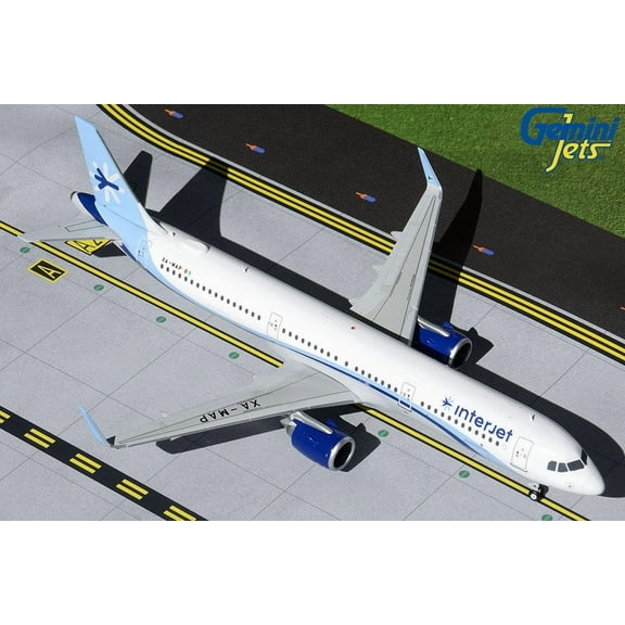 Airbus A321neo Commercial Aircraft "Interjet" White w/Blue Stripes "Gemini 200" 1/200 Diecast Model Airplane by GeminiJets
