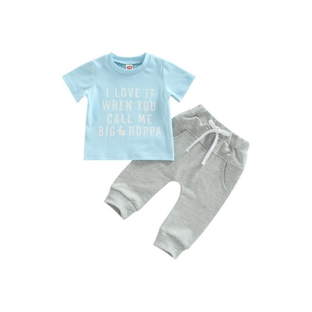 

jaweiwi Easter Baby Girls Boys Clothes Set Letter Bunny Print Short Sleeve T-Shirts Tops and Elastic Waist Long Pants 2Pcs Suit