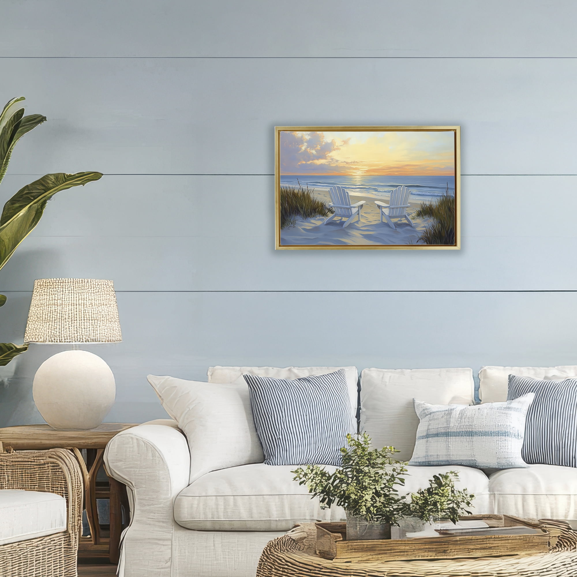 Stupell Industries Calm Beach Sunset Overlook Gold Framed Floater Canvas Wall Art, design by Petal Prints Design