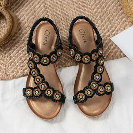 

Cathalem Breathable Shiny Beaded Flat Sandals Slip On Summer Sandals For Women And Ladies Rubber Soft Womens Strap Sandals Size 6 Blue 8
