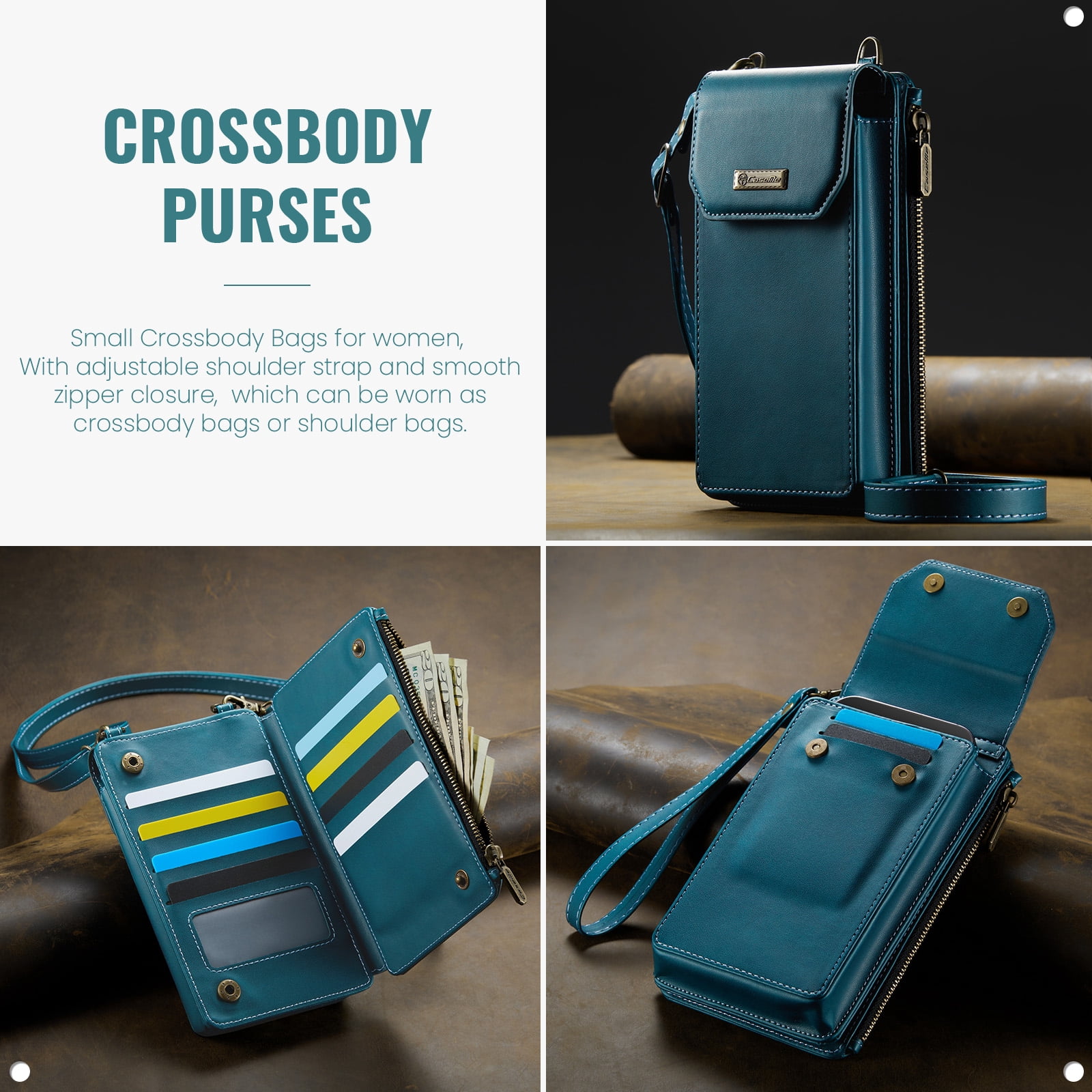Crossbody Cell Phone Purse Bag for Women Men,Small Leather Wallet with 10 Card Slots,Zipper Pocket & Adjustable Strap Shoulder Bag Clutch with Magnetic Closure Fits Most Smartphones Under 7.3", Green