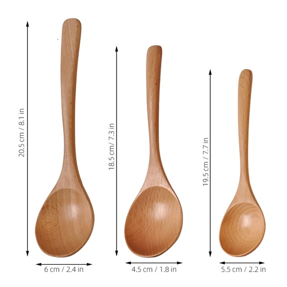 FENGGUIQU 3-Piece Beech Wood Spoons Set Multipurpose Kitchen Utensils for Cooking Baking and Serving