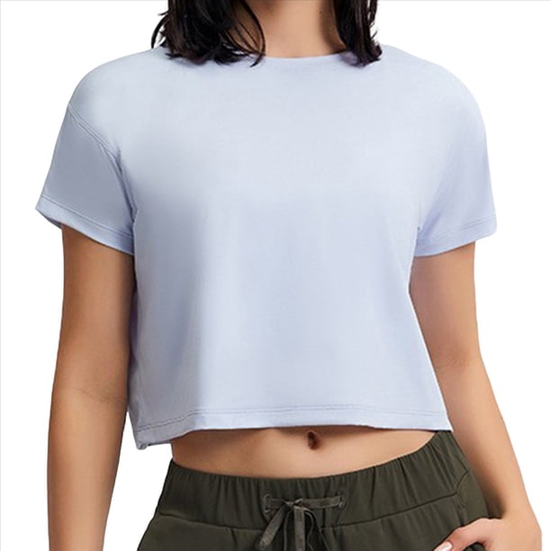 Camiseta Deportiva de Corta para Mujer, Holgada, Corta, Informal, para Gimnasio Azul XS